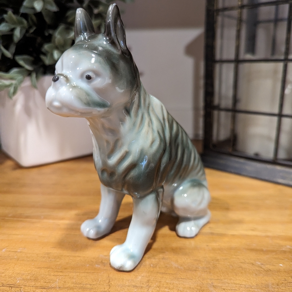 Vintage BOXER Porcelain Dog Statue Figurine BONE CHINA label Made in Japan